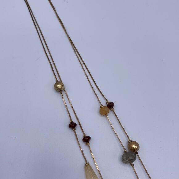 Vintage Women  31 Inch Double Strand Glass Geometric Shape Beads Chain Necklace - Picture 6 of 7